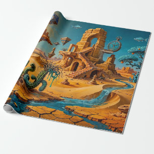Woestijn Fata Morgana Oker Oranje Teal Blauw Cadeaupapier