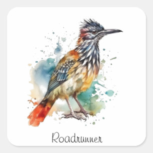 Woestijn Geest, Roadrunner in Watercolor op maat Vierkante Sticker