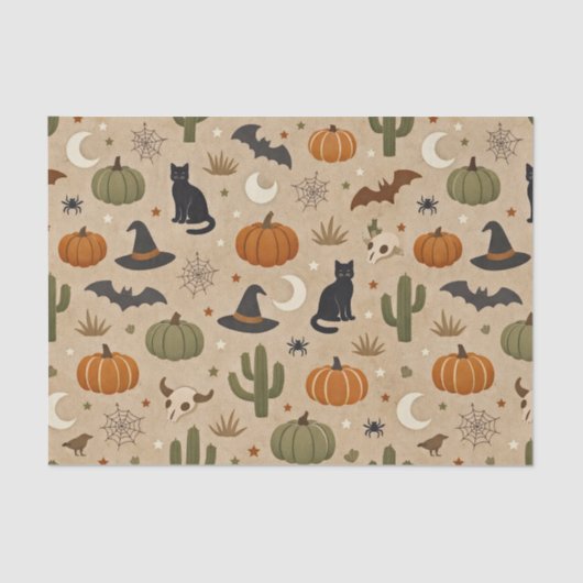 Woestijn Groene Cactus Halloween Tissuepapier (Voorkant)