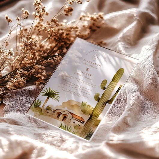 Woestijn Hacienda Trouwstijl Acryl Uitnodigingen