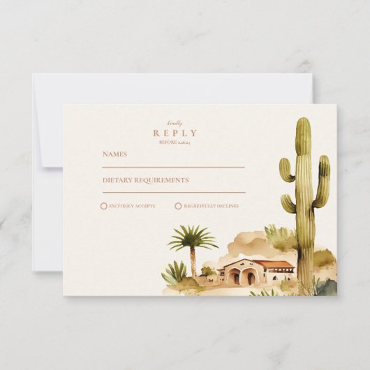 Woestijn Hacienda Trouwstijl RSVP Kaartje (Voorkant)