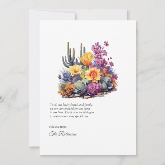 Woestijn Hues Bloemen Bruiloft Bedankkaart (Achterkant)