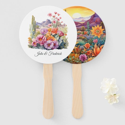 Woestijn Hues Bloemen Bruiloft Handwaaier (Voorkant en achterkant)