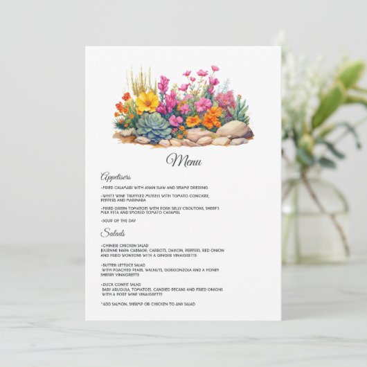 Woestijn Hues Bloemen Bruiloft Menu (Staand voorkant)