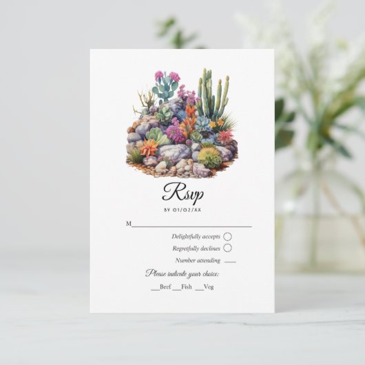 Woestijn Hues Bloemen Bruiloft RSVP Kaartje (Staand voorkant)
