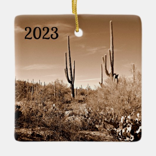 Woestijn in sepia keramisch ornament (Voorkant)