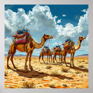 🐪 Woestijn Kameel Karavaan Zonsondergang Sahara R Poster