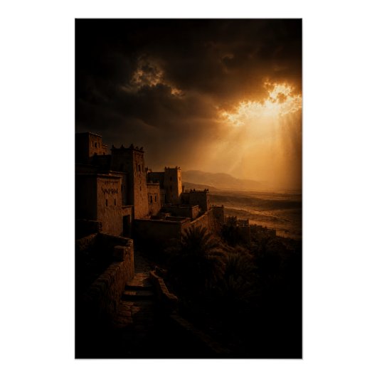 Woestijn Kasbah Clair-obscur Zonsondergang Perfect Poster (Voorkant)