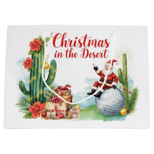 Woestijn Kerstmis met Cactus Kerstman Groot Cadeauzakje (Voorkant)