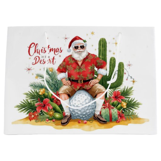 Woestijn Kerstmis met Cactus Kerstman Groot Cadeauzakje (Voorkant)