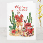 Woestijn Kerstmis met Cactus Kerstman Kaart (Gele Bloem)