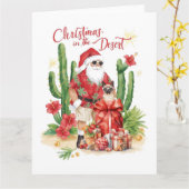 Woestijn Kerstmis met Cactus Kerstman  Kaart (Gele Bloem)