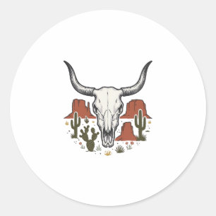 Woestijn Koe Schedel Vintage Zuidwest Cactus Kunst Ronde Sticker