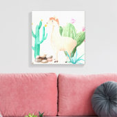 Woestijn Lama Cactus Bloemen Natuur Canvas Afdruk (Insitu (Woonkamer))