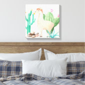 Woestijn Lama Cactus Bloemen Natuur Canvas Afdruk (Insitu (Slaapkamer))