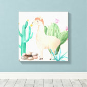 Woestijn Lama Cactus Bloemen Natuur Canvas Afdruk (Insitu (Houten vloer))