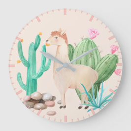 Woestijn Lama Cactus Bloemen Stenen Grote Klok