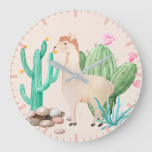 Woestijn Lama Cactus Bloemen Stenen Grote Klok