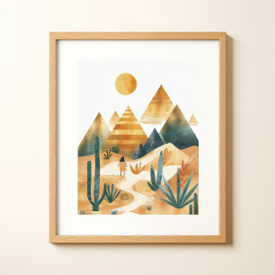 Woestijn Landschap Cactus Geometrische Muurkunst Poster