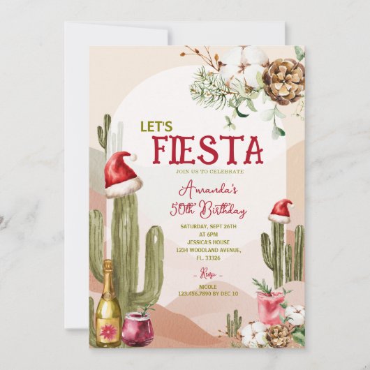 Woestijn Let's Fiesta Cactus Kerstmis 50e verjaard Kaart (Voorkant)