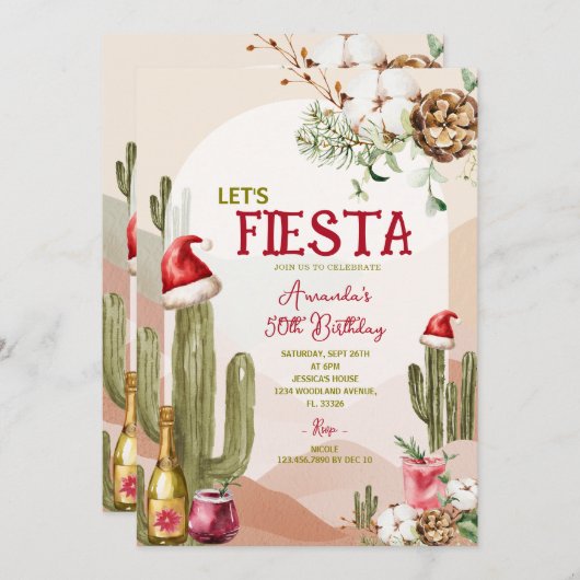 Woestijn Let's Fiesta Cactus Kerstmis 50e verjaard Kaart (Voorkant / Achterkant)