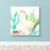 Woestijn LIama Cactus Bloemen Canvas Afdruk (Insitu (Houten vloer))