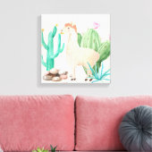 Woestijn LIama Cactus Bloemen Canvas Afdruk (Insitu (Woonkamer))