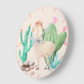 Woestijn LIama Cactus Bloemen Stenen Grote Klok (Hoek)