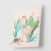 Woestijn LIama Cactus Bloemen Vierkante Klok (Hoek)