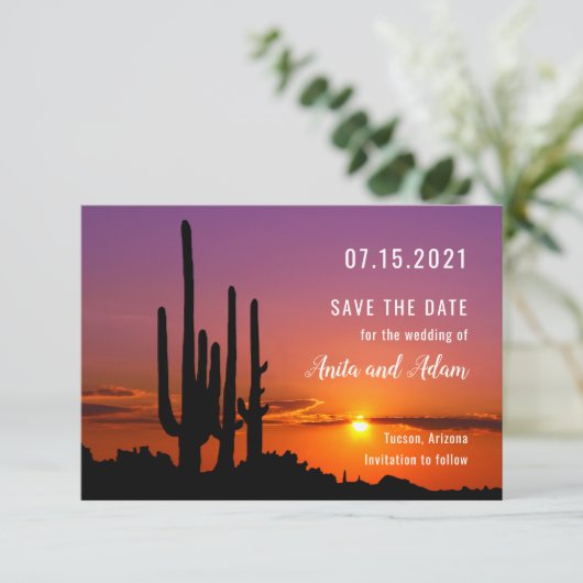 Woestijn met Cacti Landschap Save the Date Kaart (Staand voorkant)
