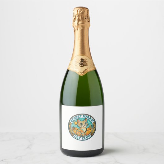 Woestijn Mirage Kat Kat Moeder Cadeau Idee - Woest Sparkling Wijnetiket (Voorkant)