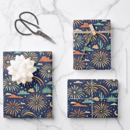 Woestijn Nacht Vuurwerk Viering Patroon Inpakpapier Vel