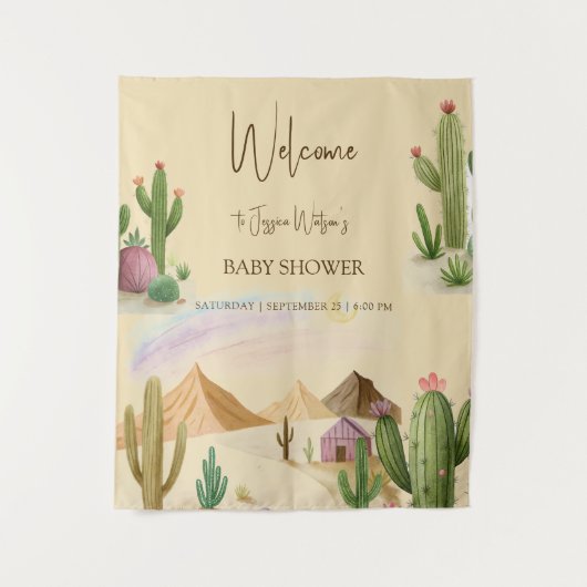 Woestijn O Cactus Jongen Boho Boog Baby Shower Wandkleed (Voorkant)