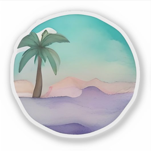 Woestijn Oase in Pastel Hues Sticker (Voorkant)