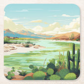 Woestijn Oasis Greens Beach meer Kartonnen Onderzetters (Voorkant)