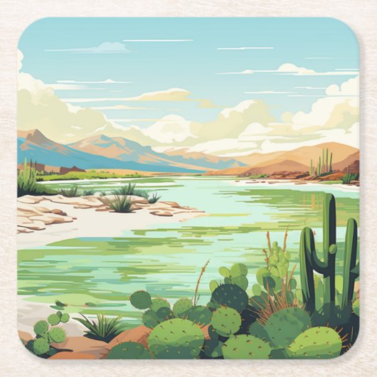 Woestijn Oasis Greens Beach meer Kartonnen Onderzetters (Voorkant)