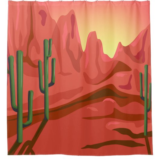 Woestijn op zonsondergang met Saguaros Douchegordijn (Voorkant)
