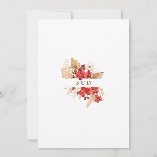 Woestijn Pampas Grass Red Orchids Gold Wedding Kaart (Achterkant)