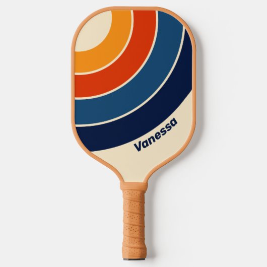 Woestijn Retro Regenboog Cirkel Streep met Naam Pickleball Paddle (Voorkant)