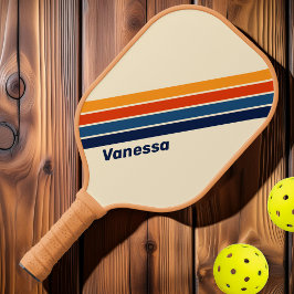 Woestijn Retro Regenboog Gestreept met Naam Pickleball Paddle