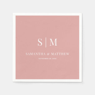 Woestijn Roos Eenvoudig Elegant paar Initialen bru Servet