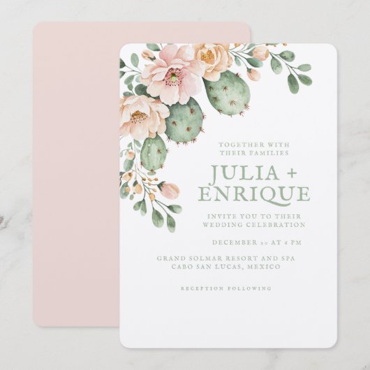 Woestijn Roos en Cactus Wedding Kaart (Voorkant / Achterkant)