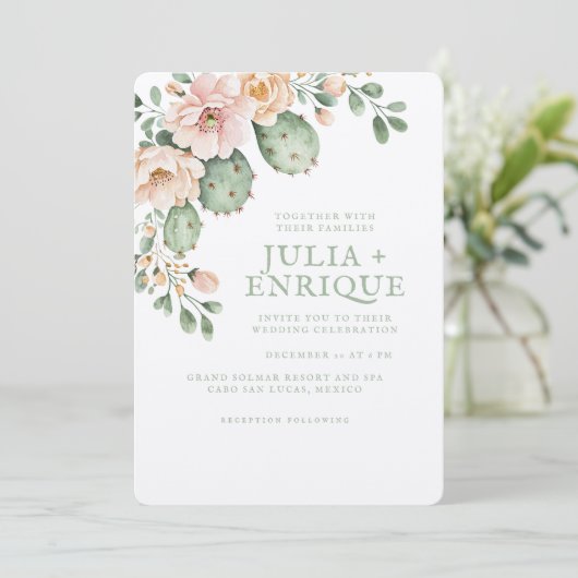 Woestijn Roos en Cactus Wedding Kaart (Staand voorkant)