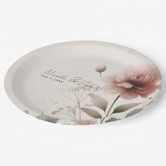 Woestijn Roos Roze Bloemen Greenery Bruids Trouwen Papieren Bordje (Gekanteld)