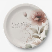 Woestijn Roos Roze Bloemen Greenery Bruids Trouwen Papieren Bordje (Voorkant)