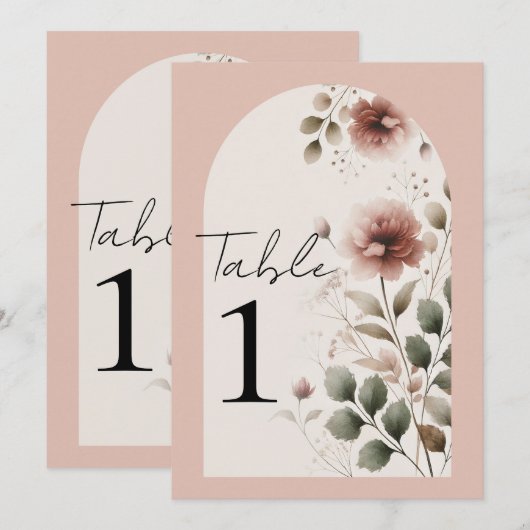 Woestijn Roos Roze Bloemen Greenery Tafelnummer (Voorkant / Achterkant)