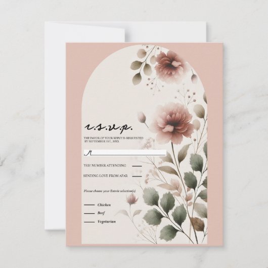 Woestijn Roos Roze Bloemen Greenery Wedding RSVP Kaart (Voorkant)