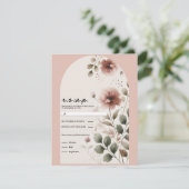 Woestijn Roos Roze Bloemen Greenery Wedding RSVP Kaart (Staand voorkant)