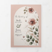Woestijn Roos Roze & Groen Bloemen Greenery Weddin Drieluik Uitnodiging (Cover)