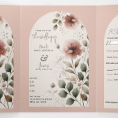 Woestijn Roos Roze & Groen Bloemen Greenery Weddin Drieluik Uitnodiging (Binnenkant midden)